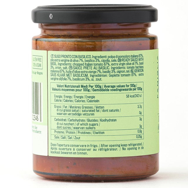 Crispino pasta sauce tomato basilico glass jar - British product