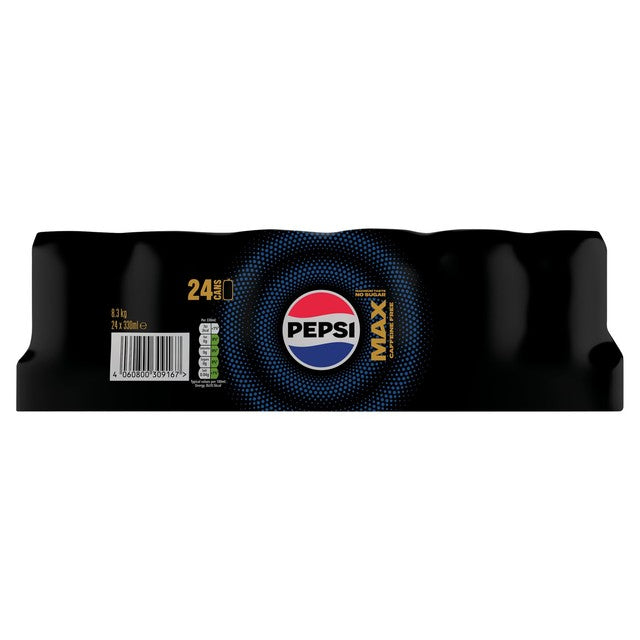 Pepsi Max No Caffeine cola 24 x 330ml pack, imported from the UK