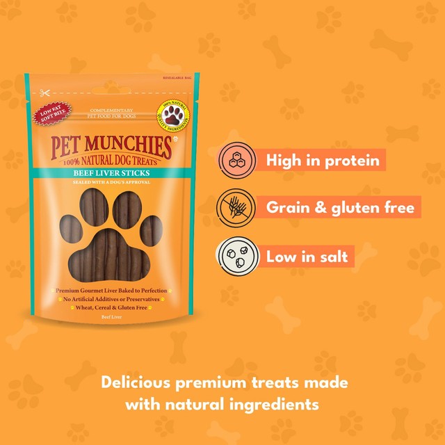 Pet Munchies Beef Liver Dog Treats 90g, imported from the UK