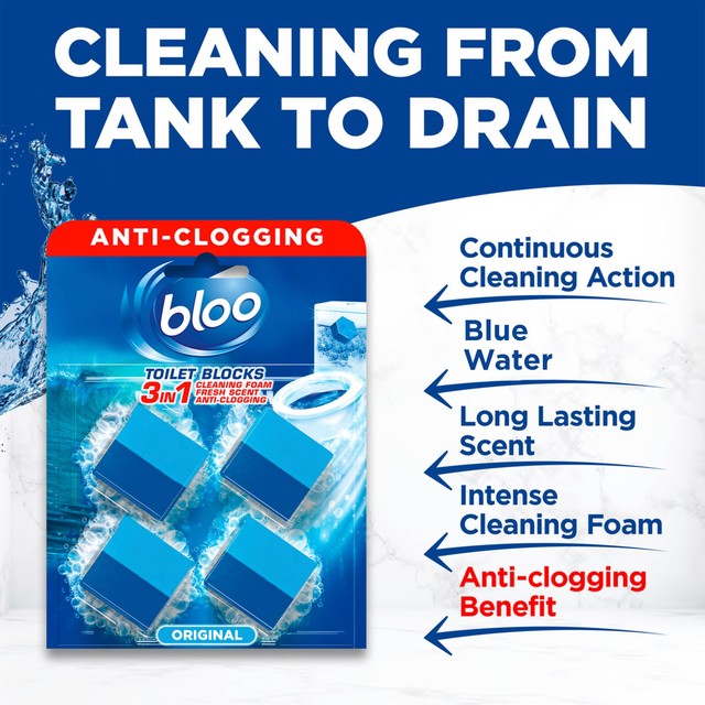 Bloo 3in1 in-cistern toilet blocks blue water ocean scent - British product