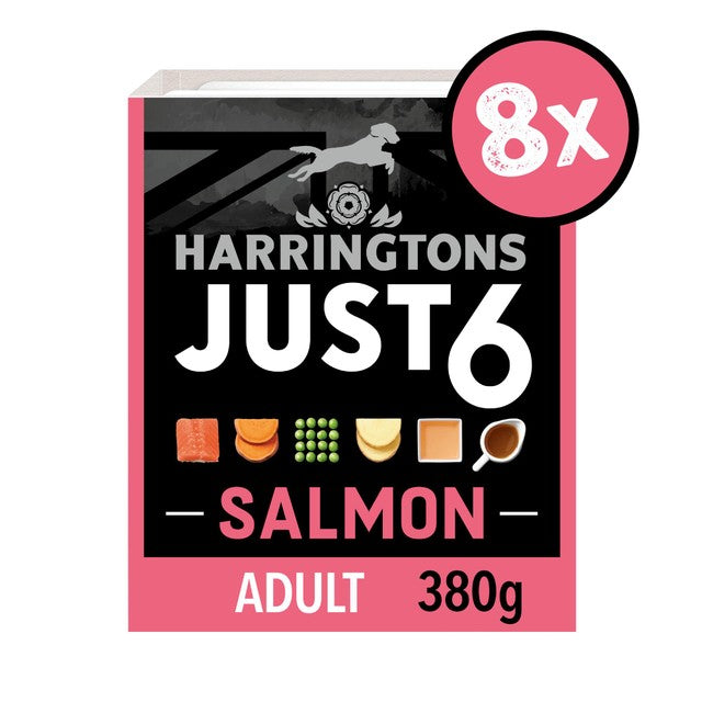 Harringtons Just 6 Salmon wet dog food 8 x 380g, UK version