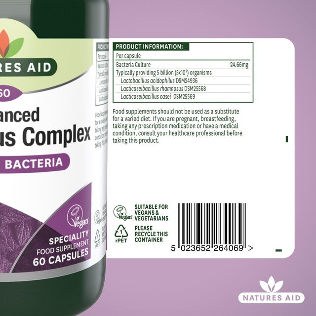 Natures Aid Acidophilus Complex probiotic supplement 60 capsules, imported from the UK