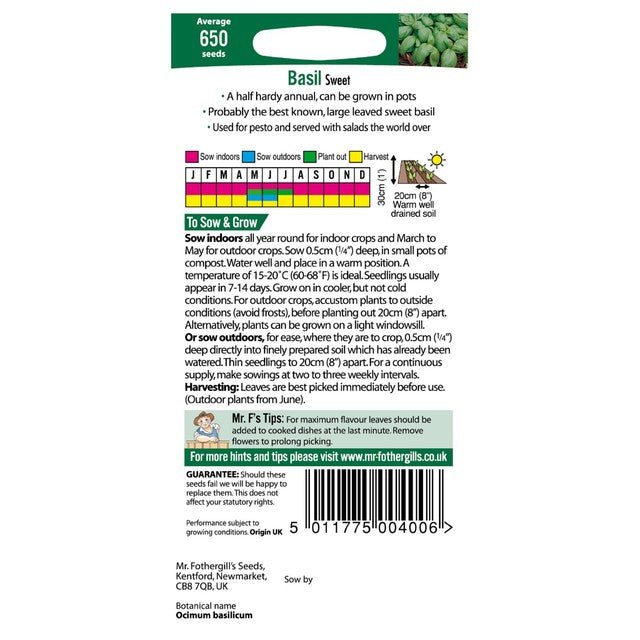 Mr Fothergills Seeds basil sweet herb seeds 650 seeds - British product