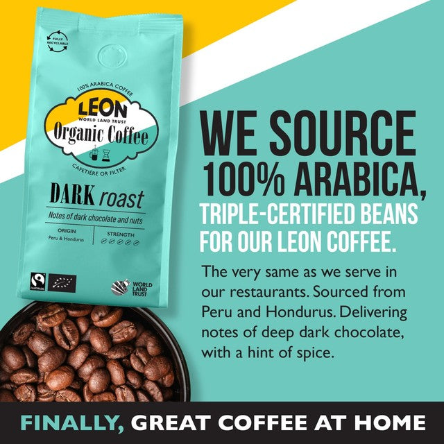 LEON dark roast coffee beans 200g, UK version