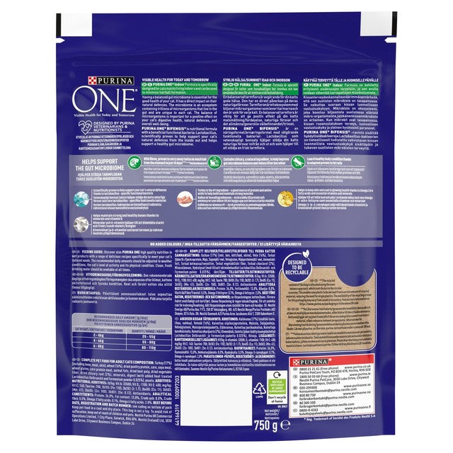Purina One Indoor Turkey Dry Cat Food 750g, imported from the UK