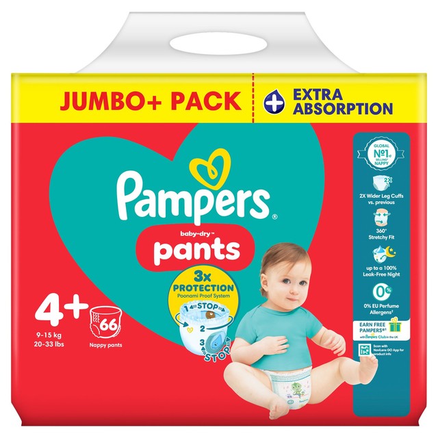 Pampers Baby Dry Nappy Pants Extra Absorption Size 4+, imported from the UK