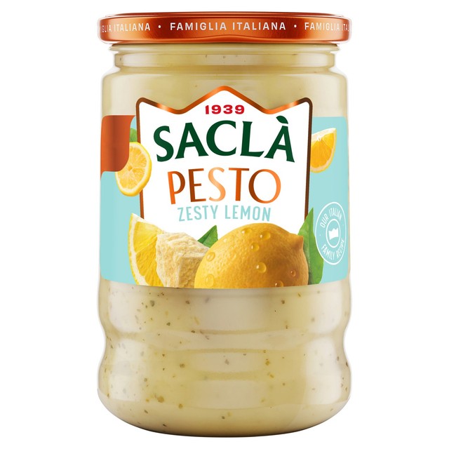 Sacla' Lemon Pesto jar, zesty lemon sauce (British brand)