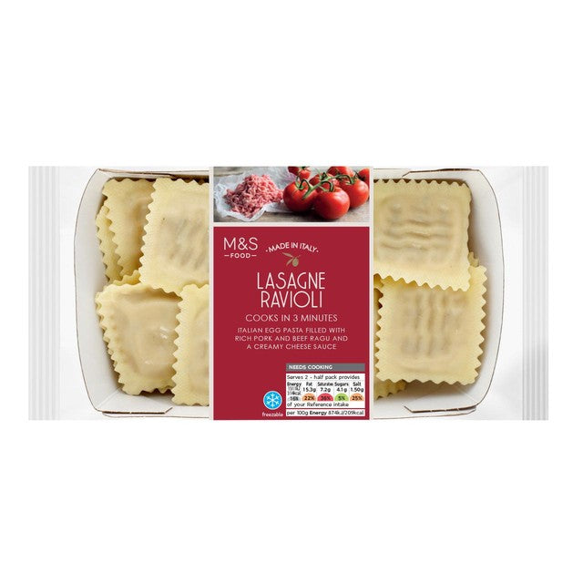 M&S lasagne ravioli 250g, imported from the UK