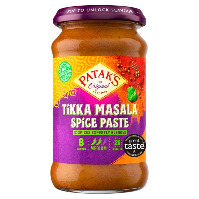 Patak's Tikka Masala spice paste in a glass jar, imported from the UK
