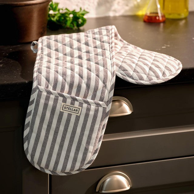 Stellar Double Oven Mitt Grey Stripe (British brand)