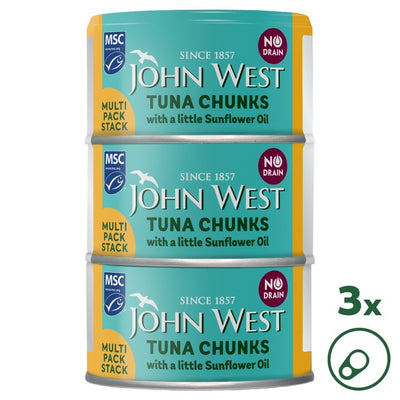 M&S Thon John West sans égouttage en morceaux à l'huile de tournesol en conserve 3 x 100g - Achetez en ligne chez McGrocer