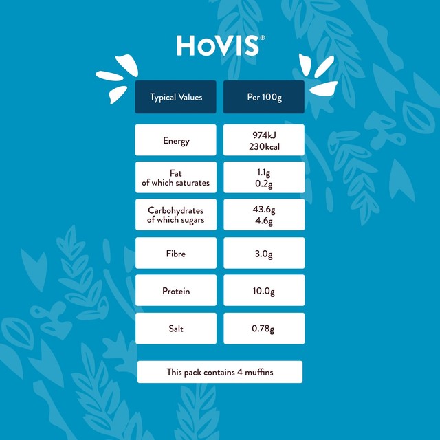 Hovis Soft White English Muffins 4 per pack, UK version