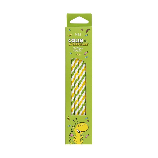 M&S Colin Caterpillar paper straws 20 pack, imported from the UK