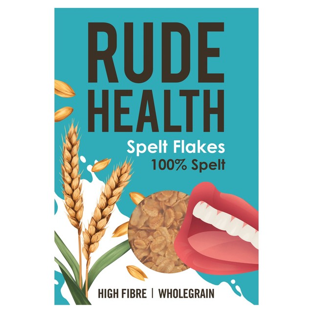 Rude Health wholegrain spelt flakes breakfast cereal, imported from the UK