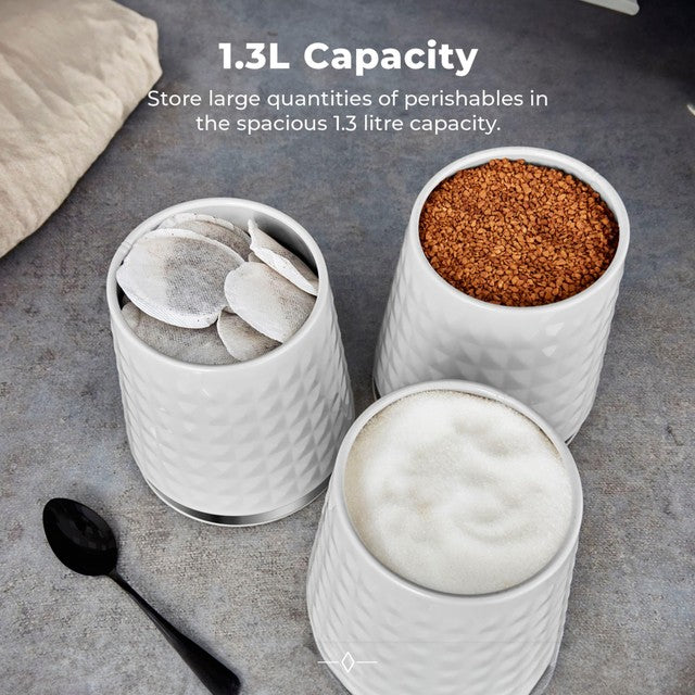 Tower Solitaire white canisters set stainless steel (British brand)