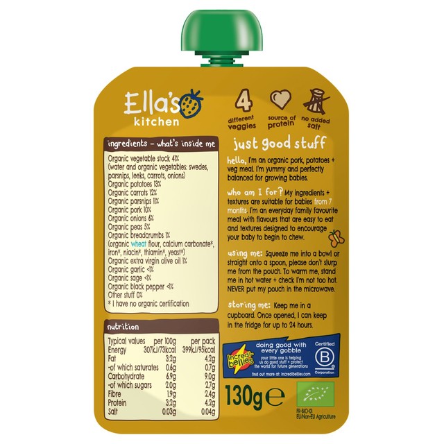 Ella's Kitchen pork bangers mash baby food 130g - British product