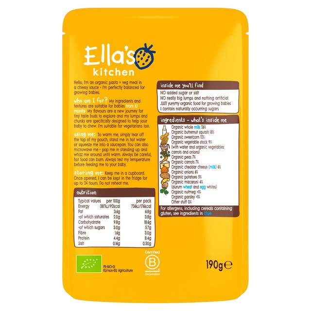 Ella's Kitchen Cheesy Pasta baby food pouch 10+ months (British brand)