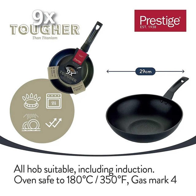 Prestige 9× Tougher Aluminium Non-Stick All Hob Wok 29cm, imported from the UK