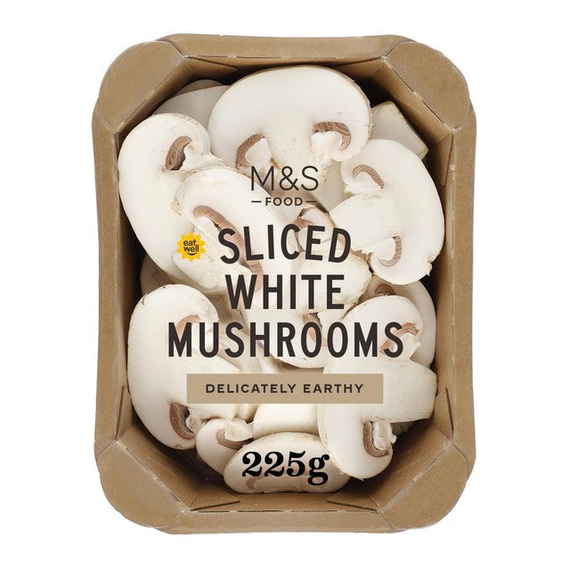 M&S sliced white mushrooms 225g, imported from the UK