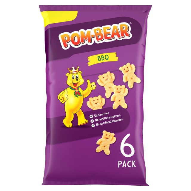 Pom-Bear BBQ flavour crisps 6 pack, imported from the UK