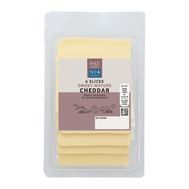 M&S Smoky Mature Cheddar Slices 160g, imported from the UK