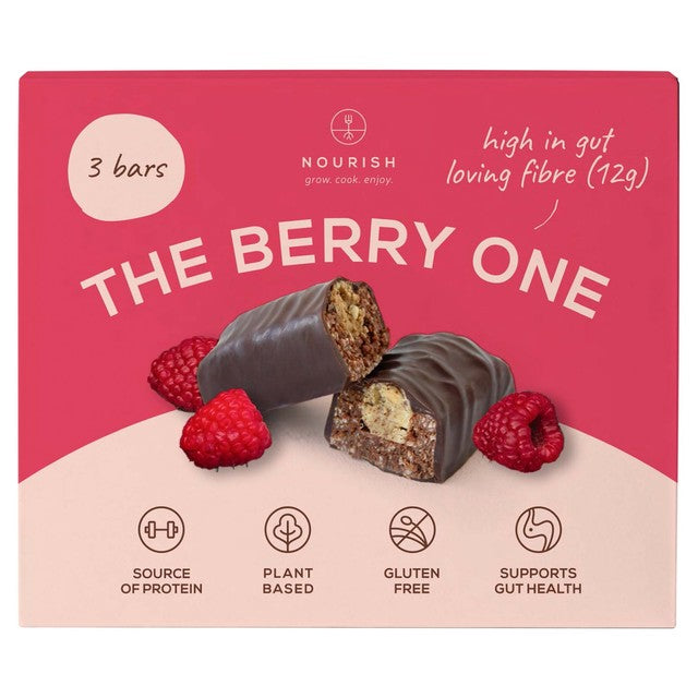 Nourish The Berry One chocolate berry coconut brownie treat bar, imported from the UK