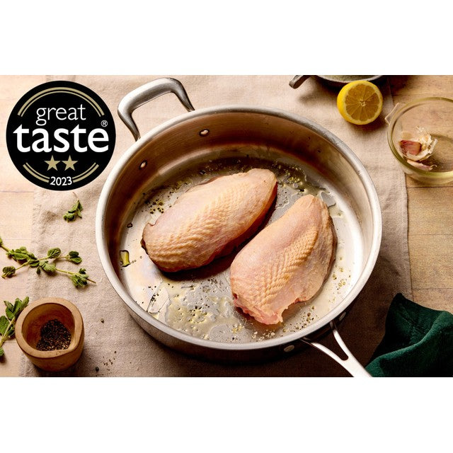 Packington free range skin on chicken breasts 480g, imported from the UK