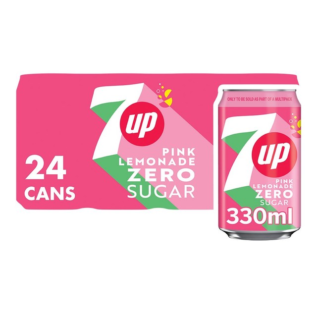 7up pink lemonade carbonated soft drink 24 x 330ml cans (British brand)