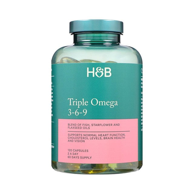 Holland & Barrett High Strength Triple Omega 3-6-9 softgel capsules, UK version