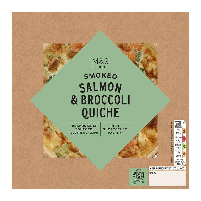 M&S Scottish Salmon Broccoli Quiche 400g, imported from the UK