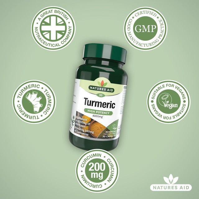 Natures Aid Turmeric Capsules 30 count, imported from the UK
