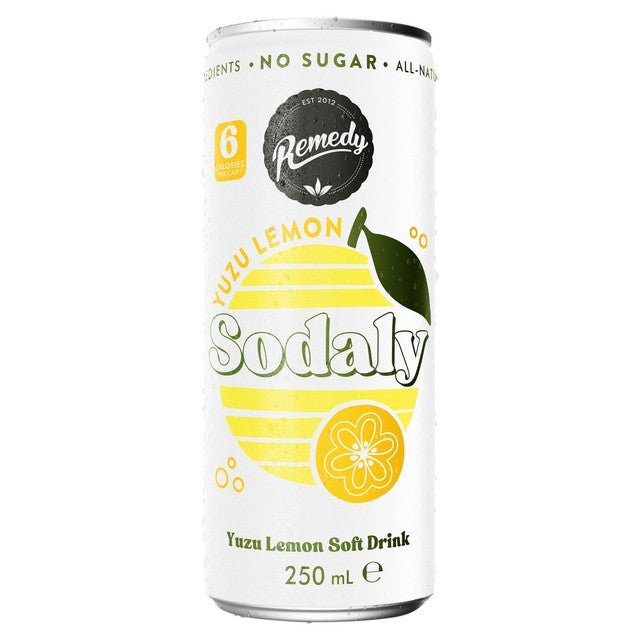 Remedy Sodaly Yuzu Lemon soft drink can, imported from the UK