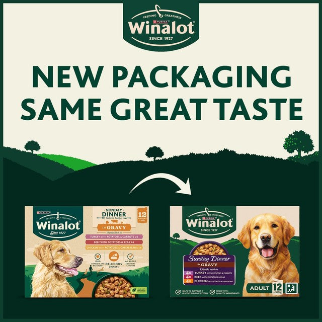 Winalot Sunday Dinner Mixed in Gravy wet dog food 12 x 100g pouches (British brand)