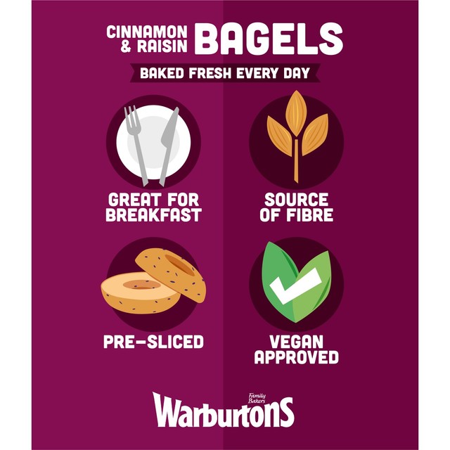Warburtons Cinnamon & Raisin Bagels 5 Pack (British brand)