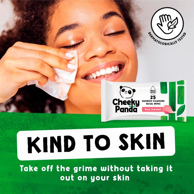 The Cheeky Panda bamboo facial cleansing wipes rose scented (British brand)