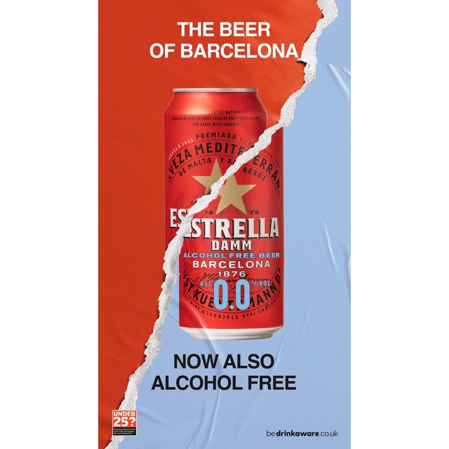 Estrella Damm 0.0% Alcohol Free Beer 4 x 440ml cans - British product