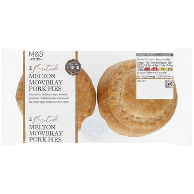M&S 2 Pork Pies Britanniques Melton Mowbray Prêts à Déguster 150g