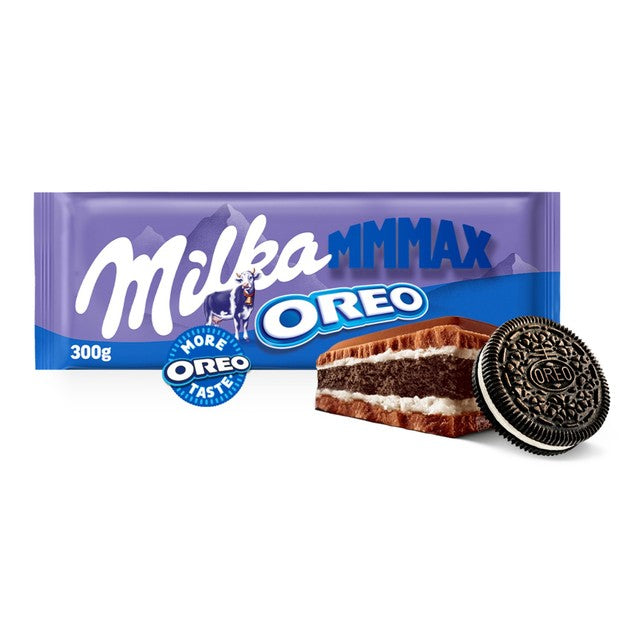 Cadbury Milka Mmmax Oreo alpine milk chocolate bar 300g, imported from the UK