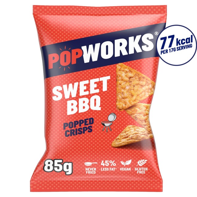 Popworks Sweet BBQ popped crisps 85g, imported from the UK