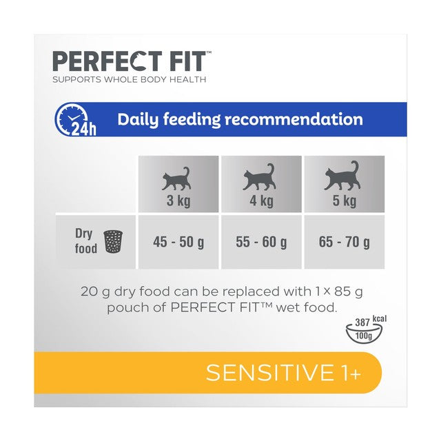 Perfect Fit Sensitive Turkey Dry Cat Food 750g, imported from the UK