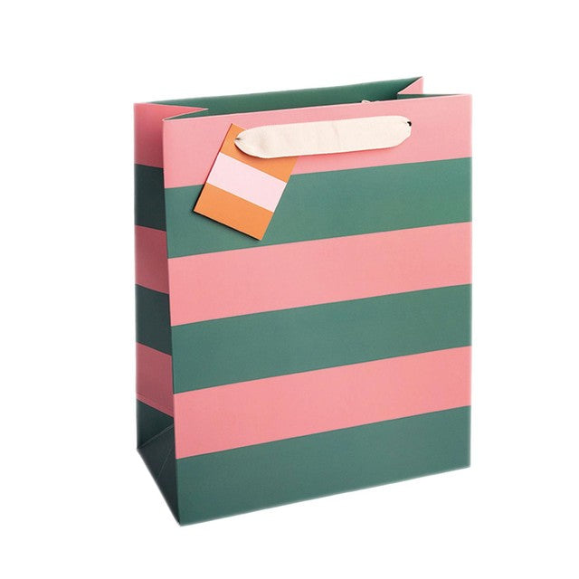 Caroline Gardner Green & Pink Stripe Medium Gift Bag, UK version