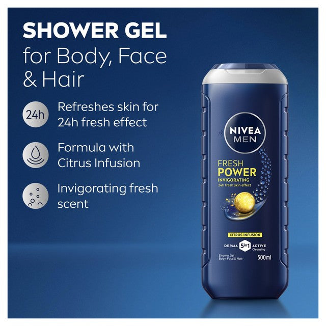 NIVEA MEN Power Shower Gel, imported from the UK