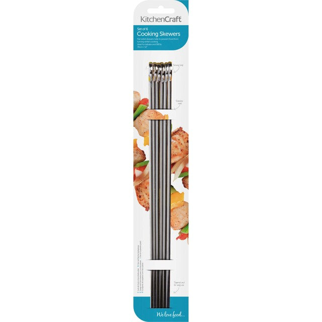 KitchenCraft stainless steel flat sided skewers 30cm, UK version