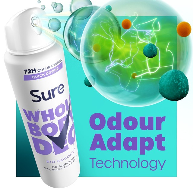 Dove Sure Rio Coconut whole body deodorant spray, UK version
