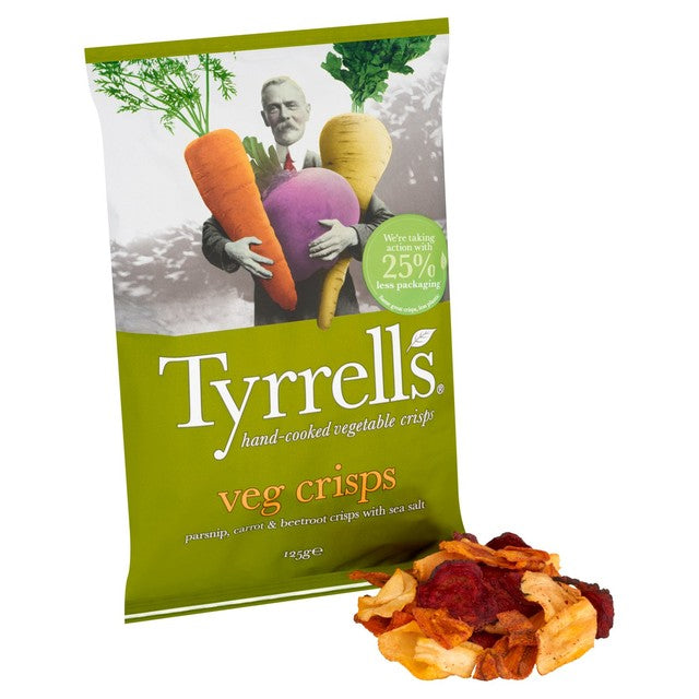 Tyrrell's parsnip, beetroot and carrot vegetable crisps with sea salt 125g (British brand)
