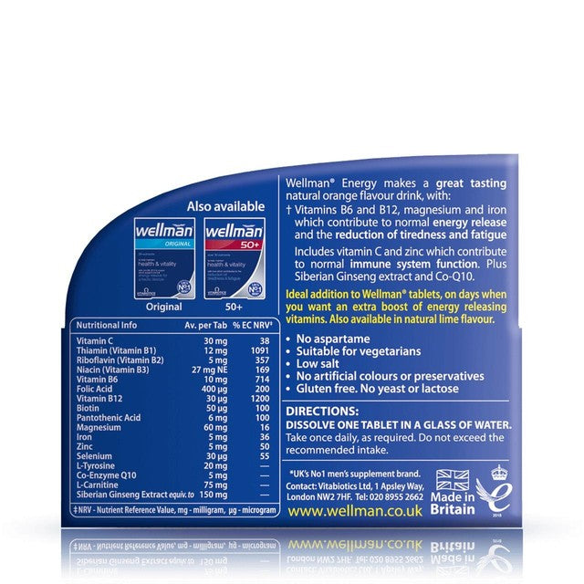 Vitabiotics Wellman Orange energy effervescent tablets 10 tablets (British brand)