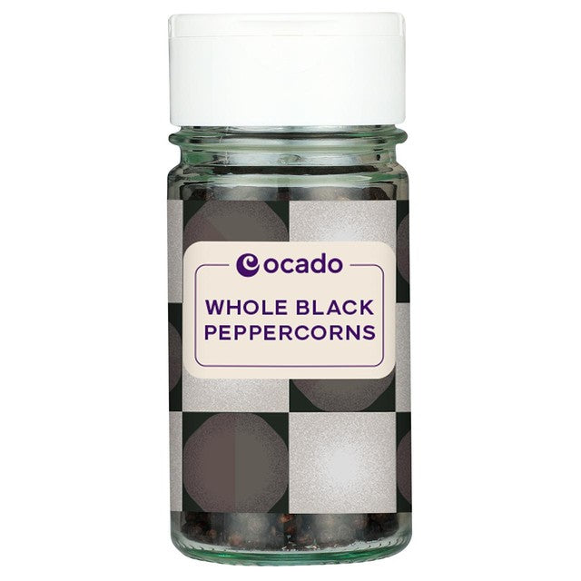 Ocado whole black pepper corns 45g, imported from the UK