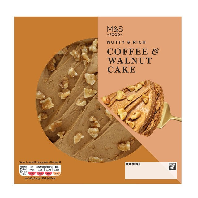 M&S Colombian coffee and walnut cake 425g, imported from the UK