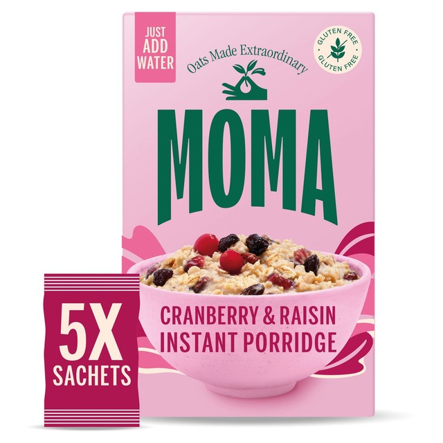 Moma cranberry & raisin porridge sachets 5 x 70g, imported from the UK