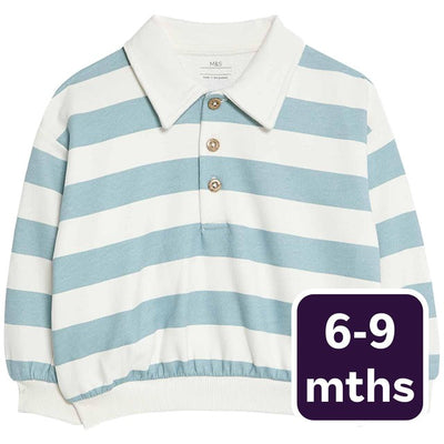 Sweat Bébé Manches Longues Rugby Rayé M&S Bleu 6-9 Mois